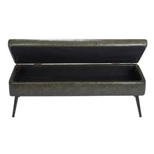 PU Leather Storage Ottoman Bench with Metal Legs Upholstered Shoe Bench (Green)