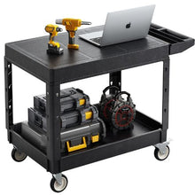 37 x 25.4-Inch Utility Cart 550 LBS Capacity 2-Tier Heavy-Duty Plastic Service Cart 360° Swivel Wheels 2 with Brakes