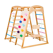 9-in-1 Montessori Indoor Jungle Gym, Wooden Climbing Playset with Monkey Bar Slide Swings & More
