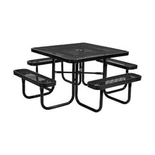 Outdoor Picnic Table Set 45.7" Square Patio Table with Benches Heavy-Duty Steel Umbrella Hole Weather-Resistant (Black)