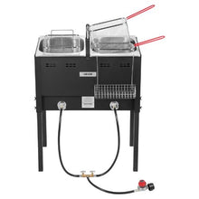 50,000 BTU Outdoor Propane Deep Fryer – Dual 16QT Commercial Stainless Steel Fish Cooker with 3  for Catering Events & Camping