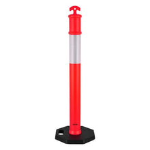 48" Traffic Delineator Posts with Weighted Base & Reflective Strips Red for Construction & Parking Lot Safety  (6 Pack)