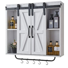 Bathroom Wall Cabinet 2 Doors Adjustable Shelf Over-the-Toilet White with Towel Bar & Hooks