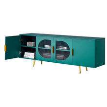 75In TV Stand with Glass Doors and Gold Legs TV Cabinet Storage with Adjustable Shelves for Living Room & Bedroom (Green)