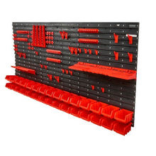 30-Bin Wall Storage Bins with Panels & Hooks Parts Organizer (Black & Red)