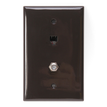 6P4C x F Midsize Telephone & Video Wall Jack Brown 40539-CMB
