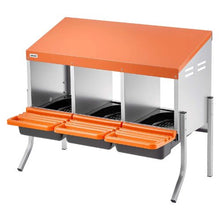 3-Compartment Chicken Nesting Box Roll-Away Egg Box with Legs Steel & Plastic for Hens (Orange)