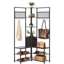 Corner Hall Tree with Shoe Bench & Hooks 70.9" Entryway Coat Rack Organizer Rustic for Entrance Closet Office (Brown)