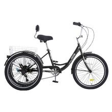 24” Adult Tricycle, 7-Speed Three-Wheel Bike with Basket, Carbon Steel Frame, Adjustable Seat  for Seniors Women Men