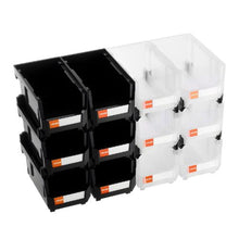 12-Pack Plastic Stackable Storage Bins 14.8 x 8.5 x 7.1 Inch (Black/Clear)