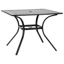 37-Inch Square Metal Bistro Table with Umbrella Hole – All-Weather Steel Slat Patio Furniture for Lawn Garden and Porch(Black)