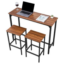 3-Piece Bar Table Set, 47 Rectangular Pub Table with 2 Stools, Rustic Office/Breakfast (Brown & Black)