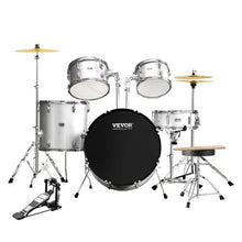 Adult 5-Piece 22″ Full-Size Drum Set – Complete Beginner Kit with Throne, Cymbals & Pedal (Silver)
