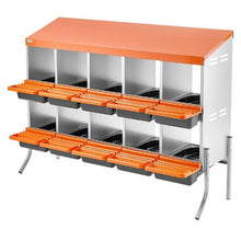 10-Compartment Chicken Nesting Box Roll-Away Egg Laying Box with Legs Galvanized Steel & Plastic for Hens Orange