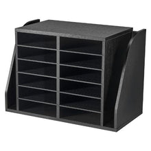 12-Compartment Literature Organizer with Side Vertical Storage, Wooden Mailbox Sorter (Black)