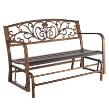 50-Inch Outdoor Glider Bench Carbon Steel Frame with Cast Iron Backrest – Weatherproof for Patio Garden Park Yard Antique Bronze