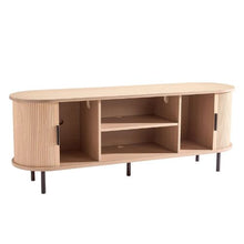Boho TV Stand for TVs up to 58 In Entertainment Center with Adjustable Shelves & Rolling Door 350 lbs Load - (Burlywood)