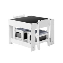 White Kids Table and 2 Chairs Set with Storage Wooden Toddler Activity Table