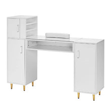 Glass Top Manicure Table with Storage (White)