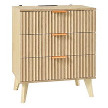 Fluted Nightstands Set of 2 Mid-Century Modern Bedside Tables with Charging Station 3 Drawers Khaki