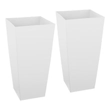26" Tall Planters Large White Tapered Outdoor Flower Pots with Casters Inner Pots & Drainage (Set of 2)