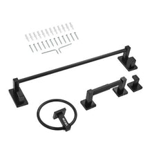 Matte Black 4-Piece Stainless Steel Bathroom Hardware Set 24-inch Towel Bar Towel Ring Robe Hook Toilet Paper Holder Wall Mounted