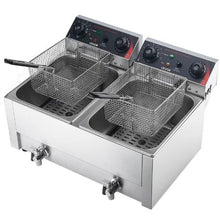 Commercial Electric Deep Fryer 3500W Dual Tank 19Qt Stainless Steel Fryer with Baskets Lids & Temp Control