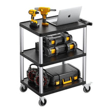 27.6 x 18.1-Inch Utility Cart 300 LBS Capacity 3-Tier Heavy-Duty Plastic Cart 360° Swivel Wheels 2 with Brakes