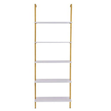 5-Tier Ladder Shelf 24 x 11.8 in Bookshelf Metal Frame Open Storage Rack for Kitchen Bedroom Bathroom & Living Room Gold (White)