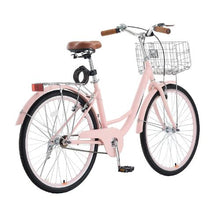 26" Pink Beach Cruiser Bike 1-Speed Cruiser with Large Basket Rear Rack & Adjustable Seat  for Cycling, Exercise & Shopping