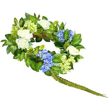 23 Inch Blue and White Green Hydrangeas Roses Year Round Artificial Decorative Wreath WA53361