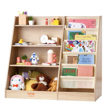 4-Tier Kids Wooden Bookshelf with Sling Design and Storage for Kids Room Playroom Nursery Kindergarten