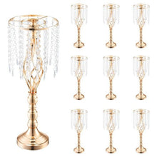 Crystal Wedding Flower Stand 21.65" Gold Metal Centerpiece Vase for Wedding & Party Decor (Pack of 10)