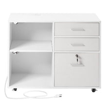 3-Drawer Wooden File Cabinet Mobile Rolling Storage with Lock Light & Adjustable Shelves