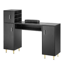 Black Glass Top Nail Tech Manicure Table with Storage