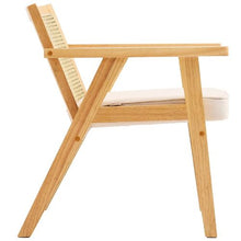 Mid-Century Rattan Accent Chair with Velvet Upholstery (Beige)