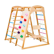 7-in-1 Wooden Indoor Playground Gym, Montessori Climbing Playset with Swing, Slide & More
