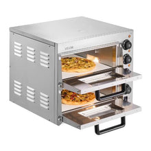 14" Commercial Countertop Pizza Oven Double Deck Stainless Steel Electric Oven with Stone for Restaurant & Home Baking
