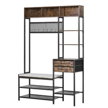 70.9" Hall Tree Coat Rack with Shoe Bench & 2 Drawers 3-in-1 Storage Organizer Bookshelf & Wire Shelf Steel Frame for Entryway Bedroom