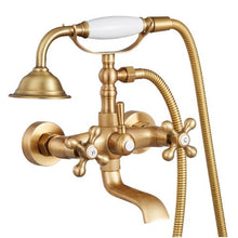 Clawfoot Tub Faucet Wall-Mount Bathtub Filler Handheld Shower Brushed Gold 360° Spout