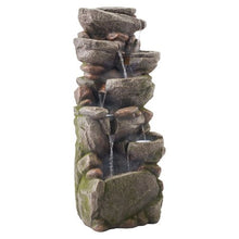 38.98" 7-Tier Outdoor Water Fountain – Rock-Shaped Cascading Fountain with LED Light & Pump for Garden Patio & Home