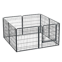 Dog Playpen 24" 8-Panel Foldable Metal Fence with Door & Bottom Pad Black
