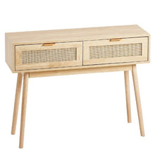 Rattan Console Table with 2 Drawers & Sliding Door
