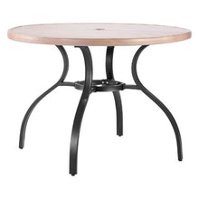 41-Inch Round Wood-Like Steel Slat Bistro Table for 4 with Umbrella Hole – All-Weather Patio Furniture for Lawn Garden and Porch (Gray)