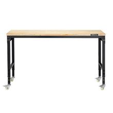 60-Inch Adjustable Workbench 2000 LBS Capacity Oak Top Power Outlet Wheels & Pegboard