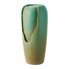 30.71" Outdoor Glazed Jar Water Fountain – 1-Tier Floor Standing Fountain with LED Light & Pump for Garden Patio & Home (Green)