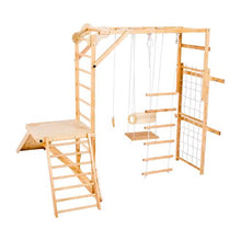 8-in-1 Wooden Indoor Jungle Gym, Montessori Playset with Slide, Swing, Monkey Bar & More for Kids
