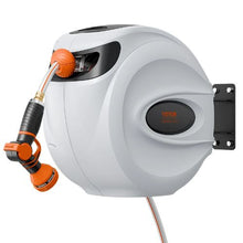 100 ft Retractable Hose Reel 1/2" Wall-Mounted Garden Hose Reel with 9-Pattern Nozzle & Auto Rewind
