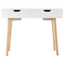 White & Wood Small Kids Desk with Drawers – Rectangle MDF Study Table for Bedroom Home & Office