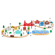 113PCS Wooden Train Set with Storage Box City Railway Track Toy for Kids Ages 3-8